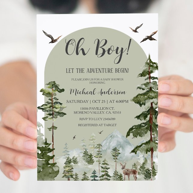 Boy Pine Tree Forest Mountain Baby Shower  Invitation (Creator Uploaded)