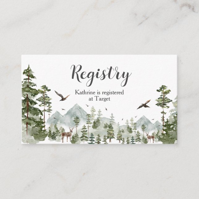 Boy Pine Tree Forest Mountain Baby Shower Registry Enclosure Card (Front)