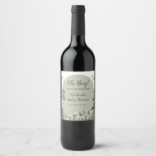 Boy Pine Tree Forest Mountain Baby Shower Wine Label