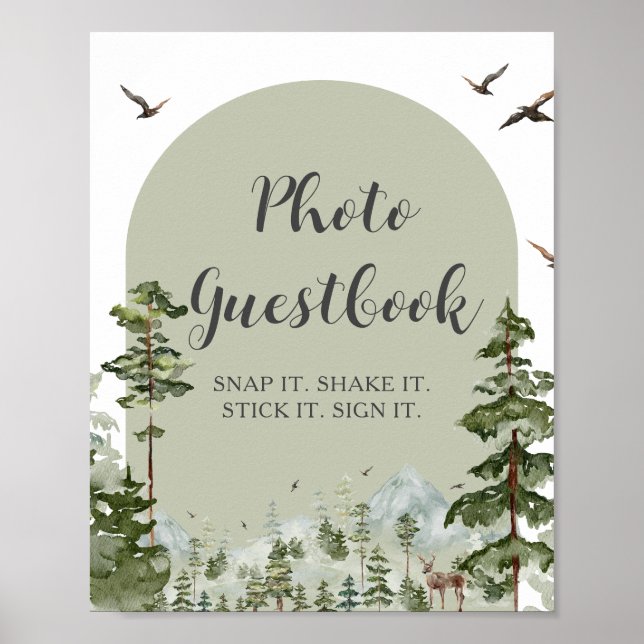 Boy Pine Tree Forest Mountain Photo Guestbook (Front)