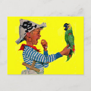boy pirate and parrot postcard