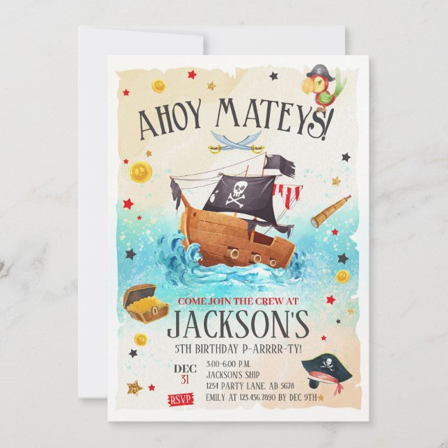 Boy Pirate Birthday Invitation (Front)