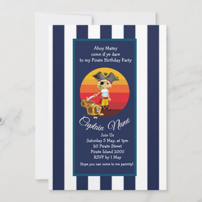 Boy	pirate skull swords invitation (Front)