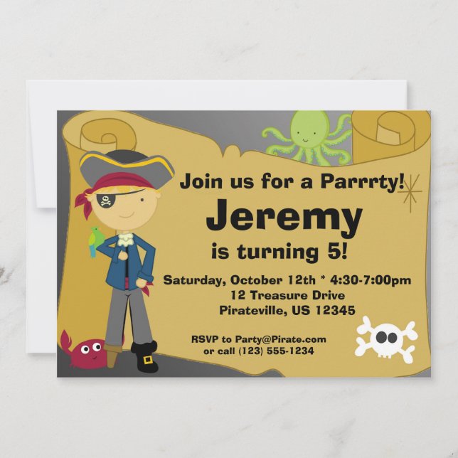 Boy Pirate Treasure Map Birthday Party Invitation (Front)