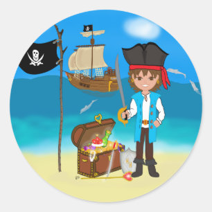 Boy Pirate with Treasure Chest Stickers