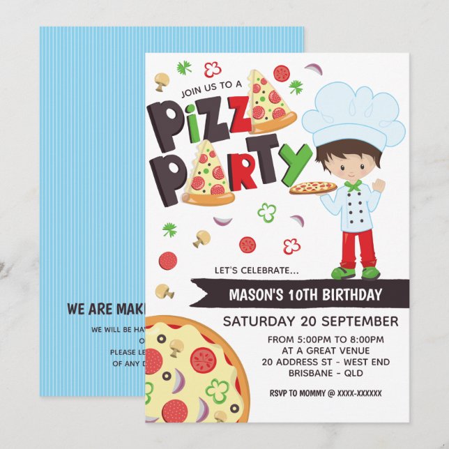 Boy Pizza Party Birthday Invitation (Front/Back)