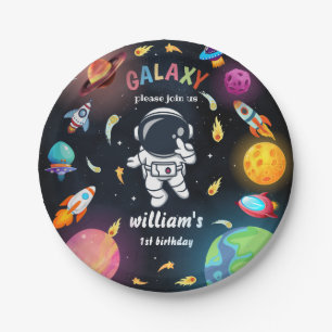 Boy Planet Alien Stars Space galaxy 1st Birthday Paper Plate