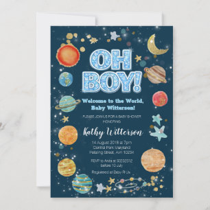Boy Planets Outer Space Baby Shower Invitation