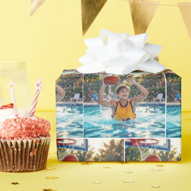 Boy Playing Basketball In a Swimming Pool Wrapping Paper (Birthday Party)