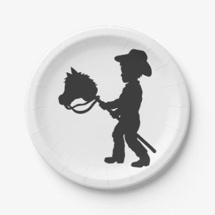 Boy Playing Cowboy - Choose background color Paper Plate