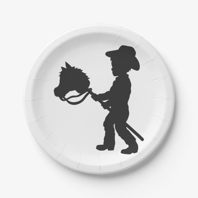 Boy Playing Cowboy - Choose background color Paper Plate (Front)