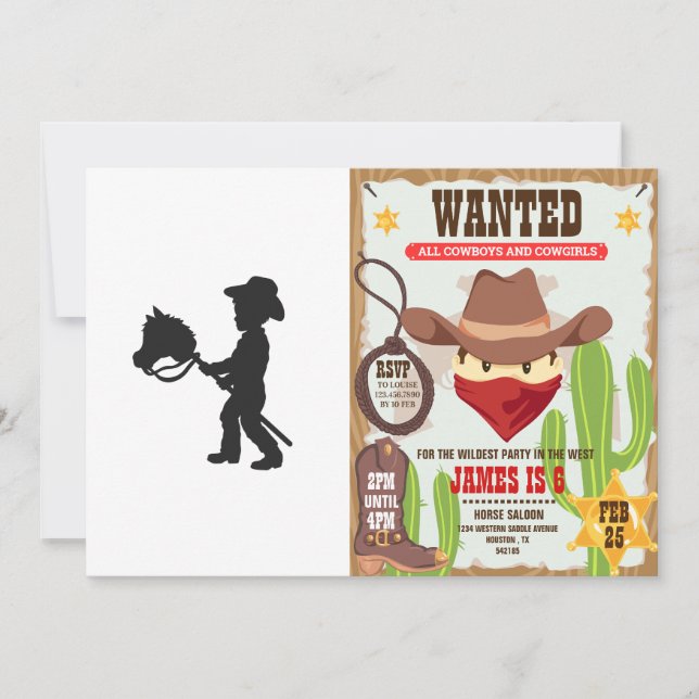 Boy Playing Cowboy - Choose background colour Invitation (Front)