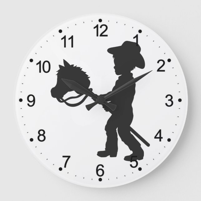 Boy Playing Cowboy - Choose background colour Large Clock (Front)