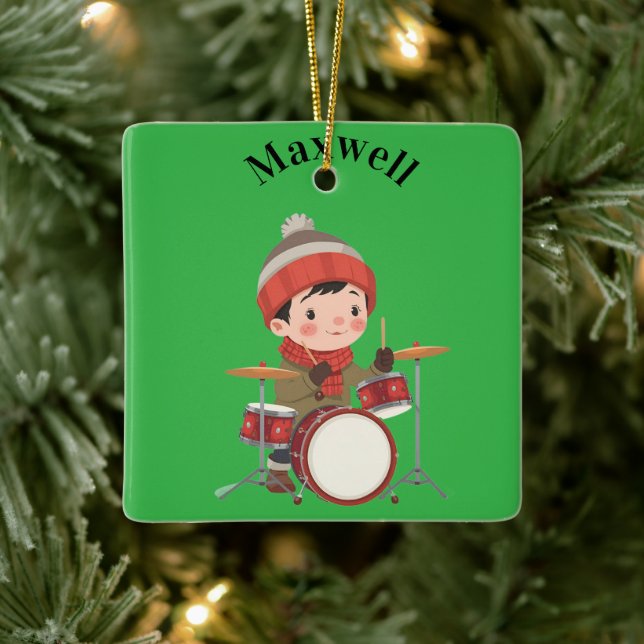 boy playing drums Christmas holiday Ornament (Tree)
