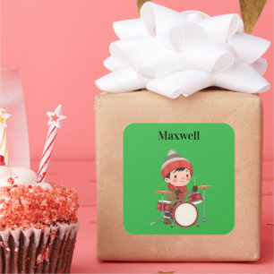 boy playing drums Christmas holiday  Square Sticker