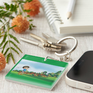 Boy Playing Golf Key Ring