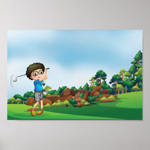 Boy Playing Golf Poster