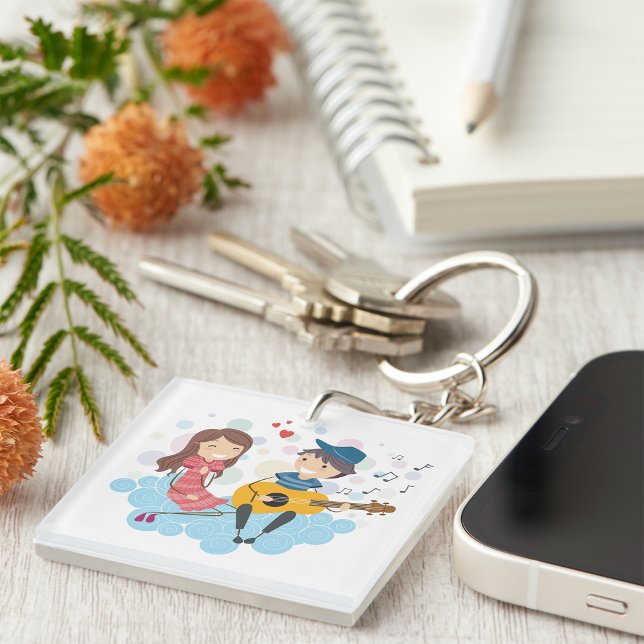 Boy Playing Guitar for Girl Love and Music  Key Ring (Creator Uploaded)