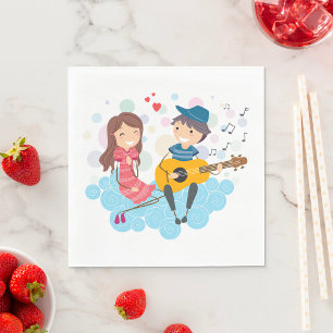 Boy Playing Guitar for Girl Love and Music  Napkin