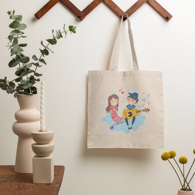 Boy Playing Guitar for Girl Love and Music  Tote Bag (Creator Uploaded)
