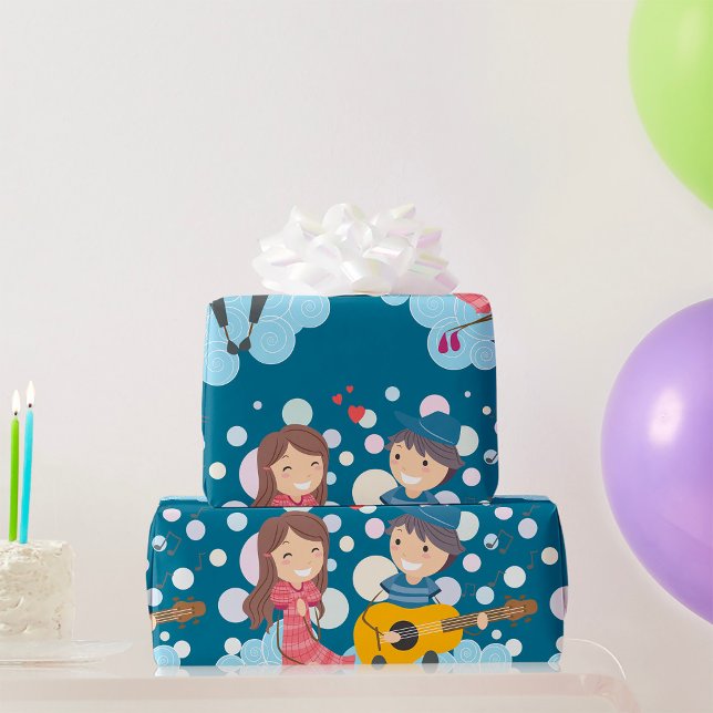 Boy Playing Guitar for Girl Love and Music  Wrapping Paper (Creator Uploaded)
