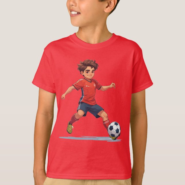 Boy Playing Soccer T-Shirt (Front)