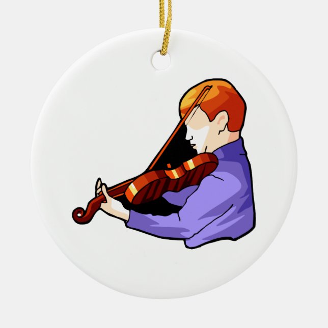 Boy playing Violin side back view graphic image Ceramic Tree Decoration (Front)