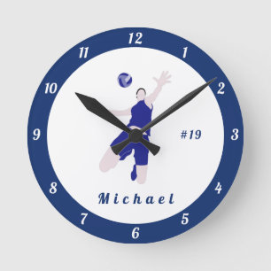 Boy Playing Volleyball Kids Player Name & Number  Round Clock