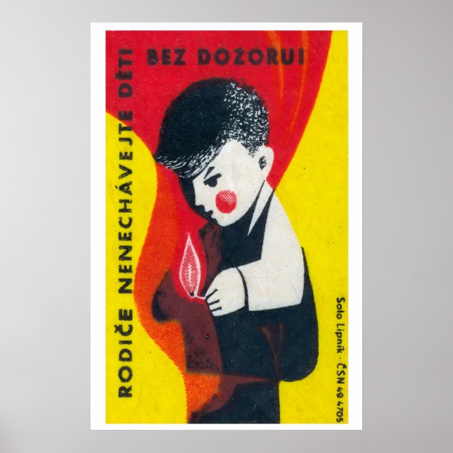 Boy Playing with Matches - Matchbox Print - Czech (Front)