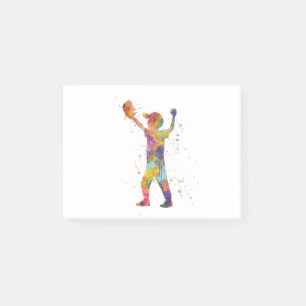 Boy plays baseball in watercolor post-it notes