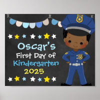 Boy Police Officer First Day of School Chalkboard
