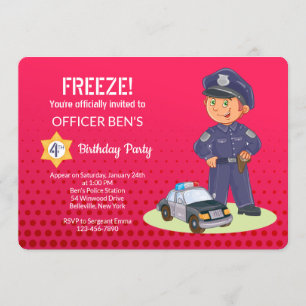 Boy Policeman Birthday Party Invitations