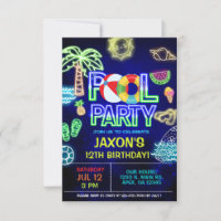 Boy Pool Birthday Bash, neon glow pool party.