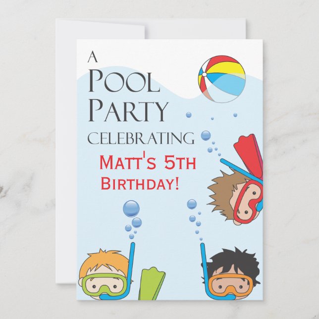 Boy Pool Birthday Party Invitation (Front)