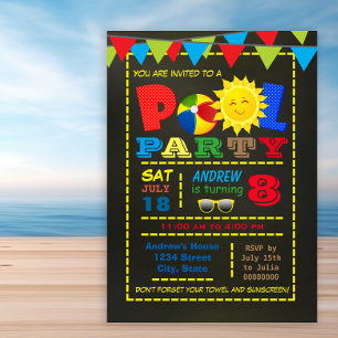 Boy Pool Birthday Party Invitation