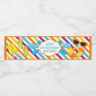 Boy Pool Birthday Party Water Bottle Label