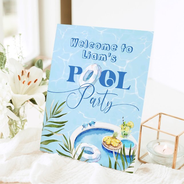 Boy Pool birthday party Welcome Pedestal Sign (Creator Uploaded)