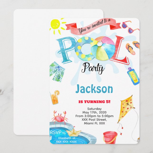 Boy Pool Invitation (Front/Back)