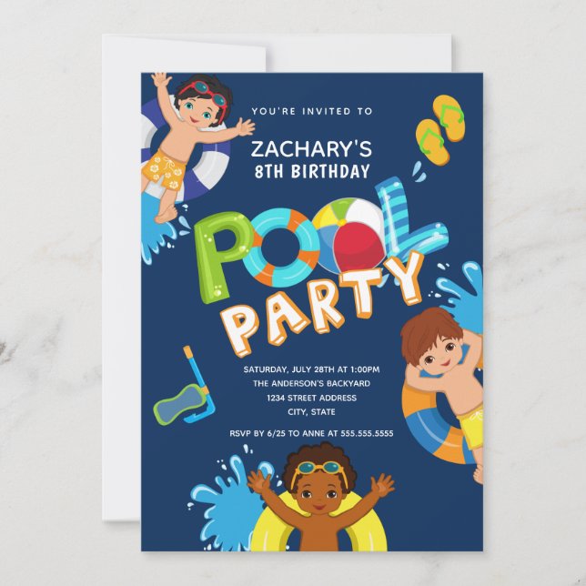 Boy Pool Party 8th Birthday Invitation (Front)