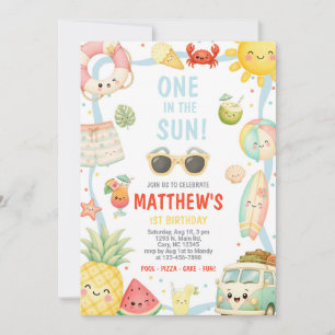 Boy pool party birthday invitation, ONE in the Sun Invitation
