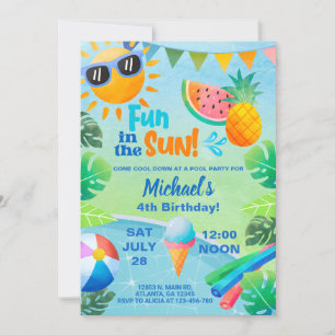 Boy pool party birthday invitation, pool bash. invitation