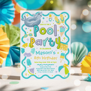 Boy Pool Party Summer Tropical Swimming Birthday Invitation
