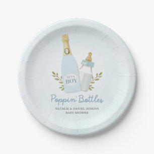 Boy Poppin Bottles Baby Shower Blue  Paper Plate