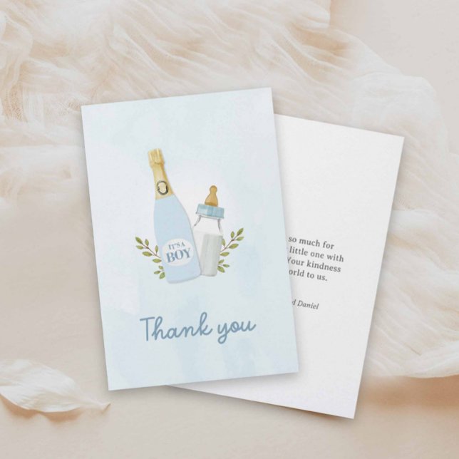 Boy Poppin Bottles Baby Shower Thank you Card (Blue Poppin' Bottles Boy Baby Shower Thank you card)