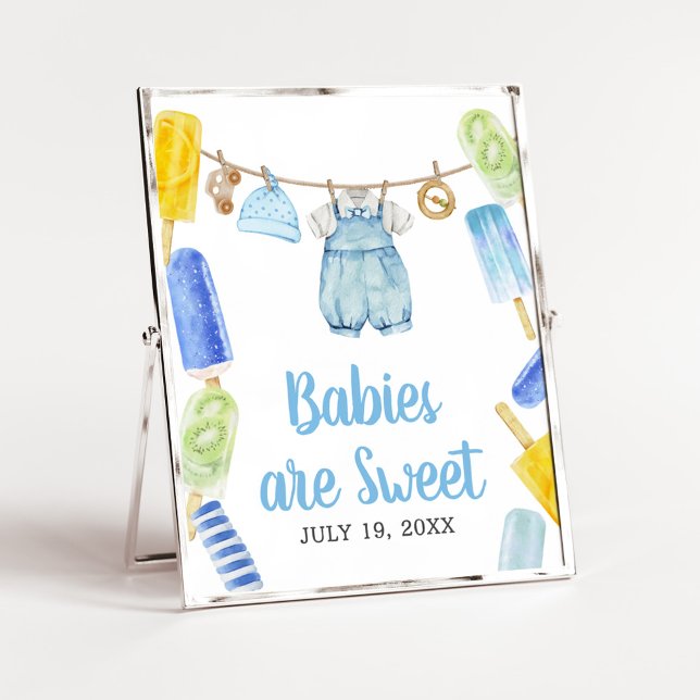 Boy Popsicle Baby Shower Babies are Sweet Poster (Popsicle Baby Shower Babies are Sweet Sign)