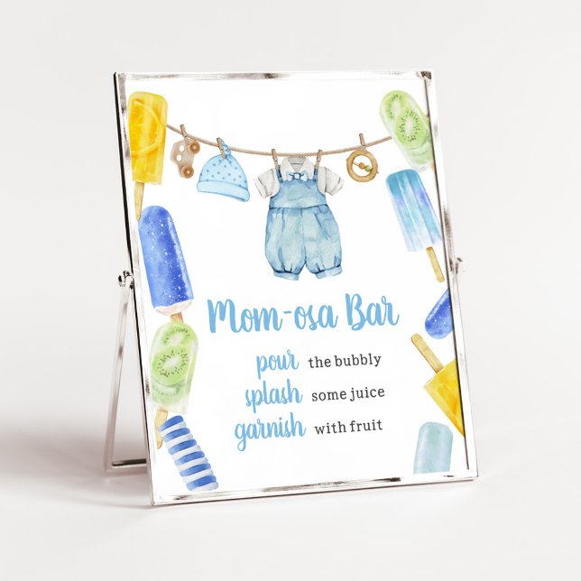 Boy Popsicle Baby Shower Mum Osa Bar Poster (Popsicle Baby Shower Mom Osa Bar Sign)