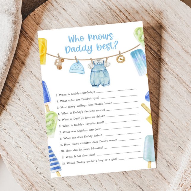 Boy Popsicle Baby Shower Who knows Daddy Game (Ready to Pop Popsicle Baby Shower Game)
