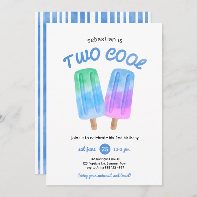Boy Popsicle Summer 2nd Birthday Invitation (Front/Back)