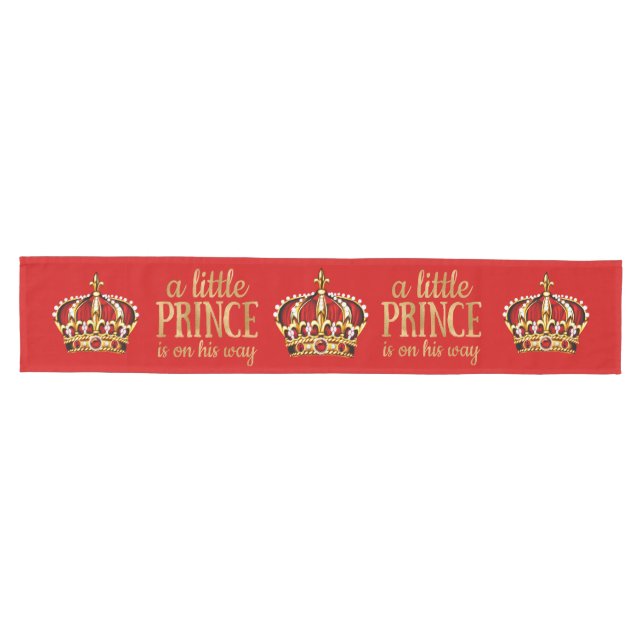 Boy Prince is on his way Royal Red Gold Crown Medium Table Runner (Horizontal)
