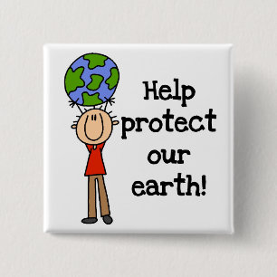 Boy Protect Our Earth T-shirts and Gifts 15 Cm Square Badge